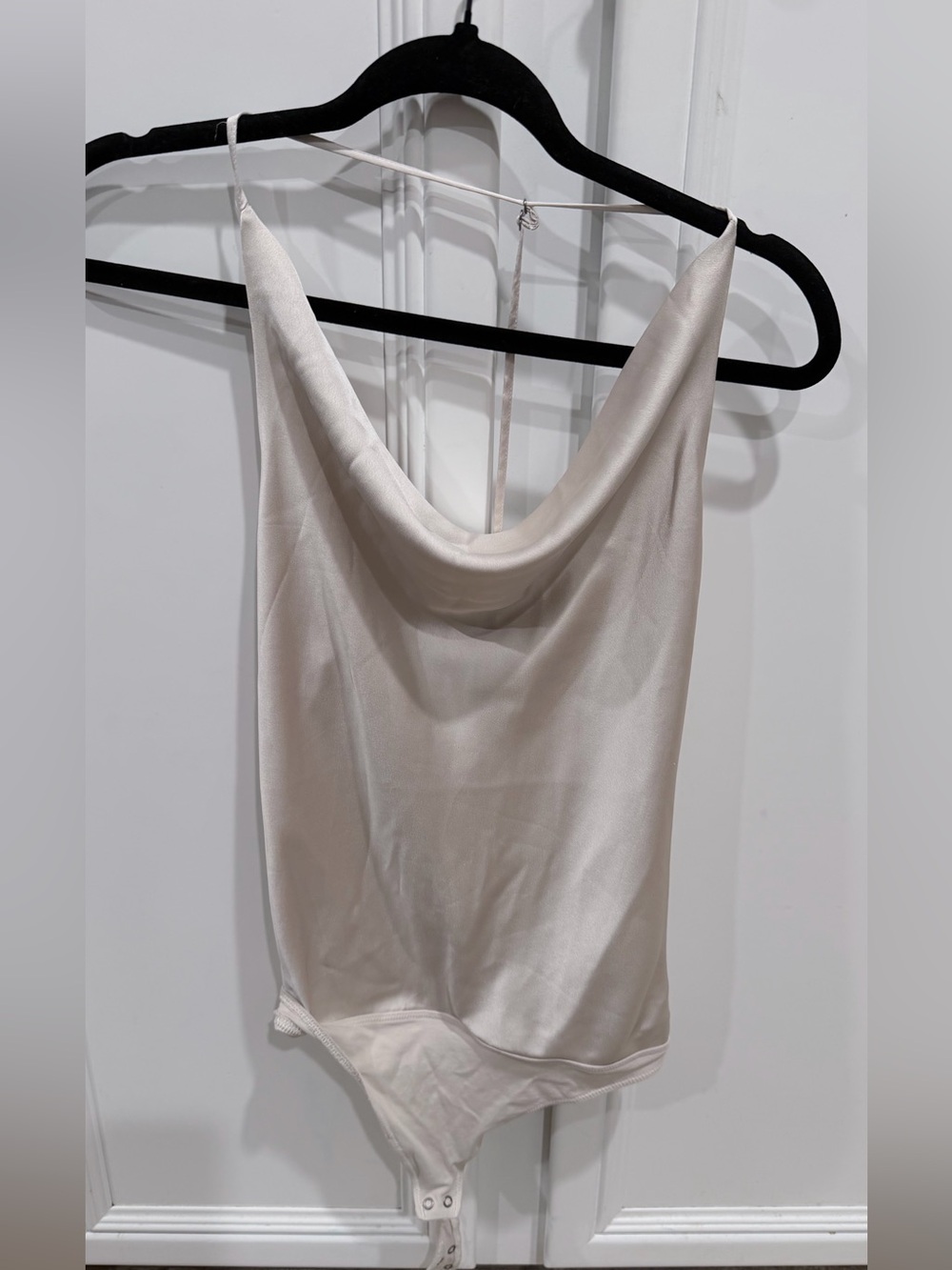 Abercrombie & Fitch Satin Cowl Neck Bodysuit in Ivory